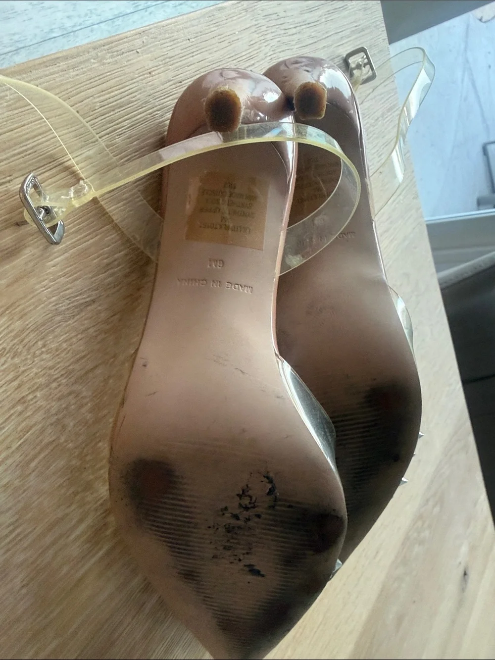 Steve Madden Nude/Gem Embellished Clear-Strap Stiletto Heels size 6
